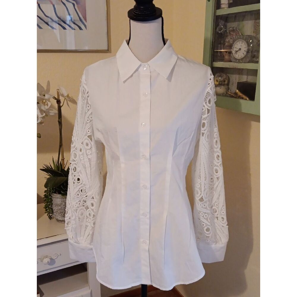 Chicme White Lace Sleeved Long Blouse